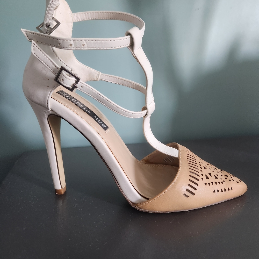Izabella Rue White and Tan Strappy Heels